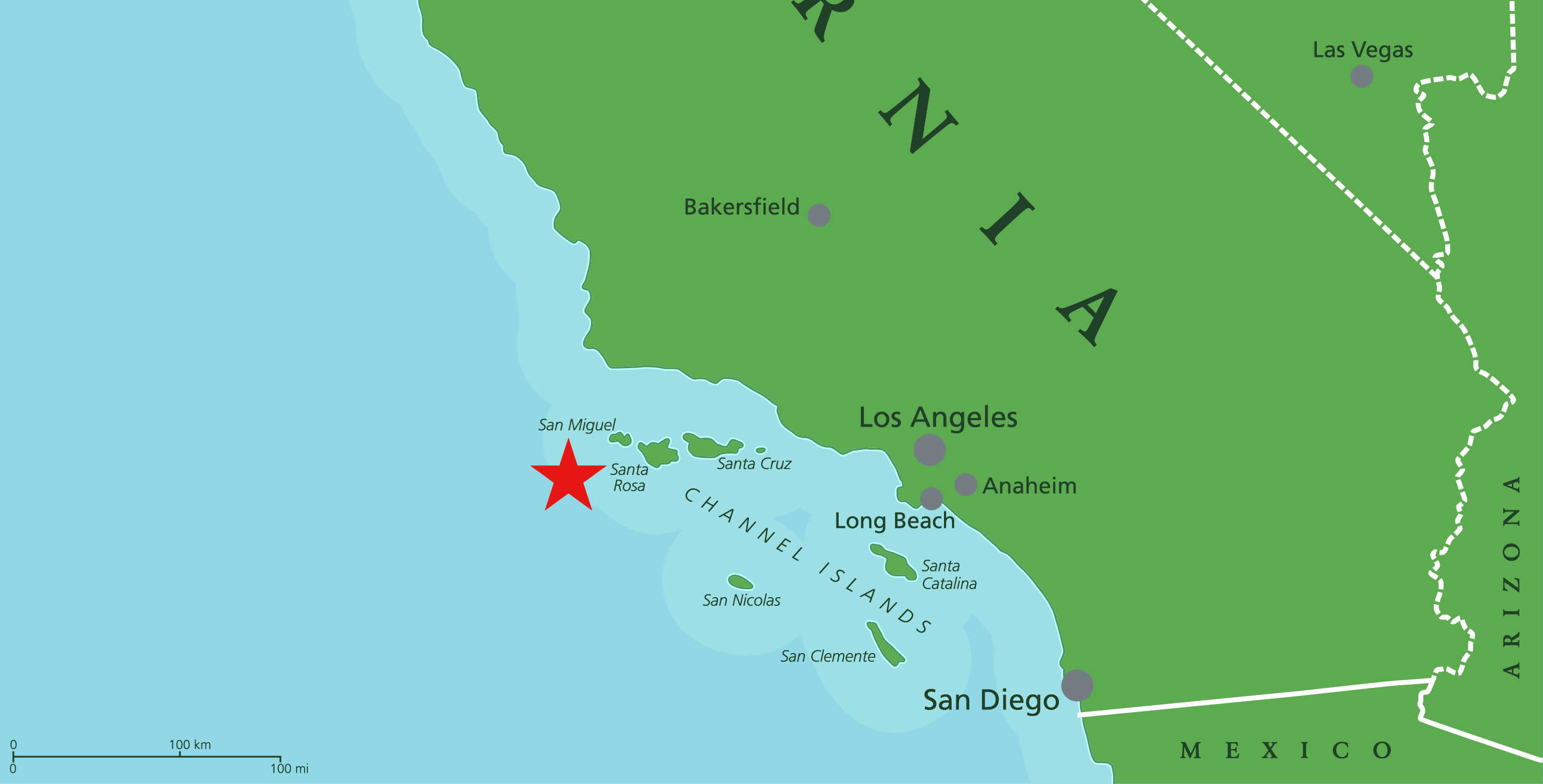 California map with Channel Islands starred