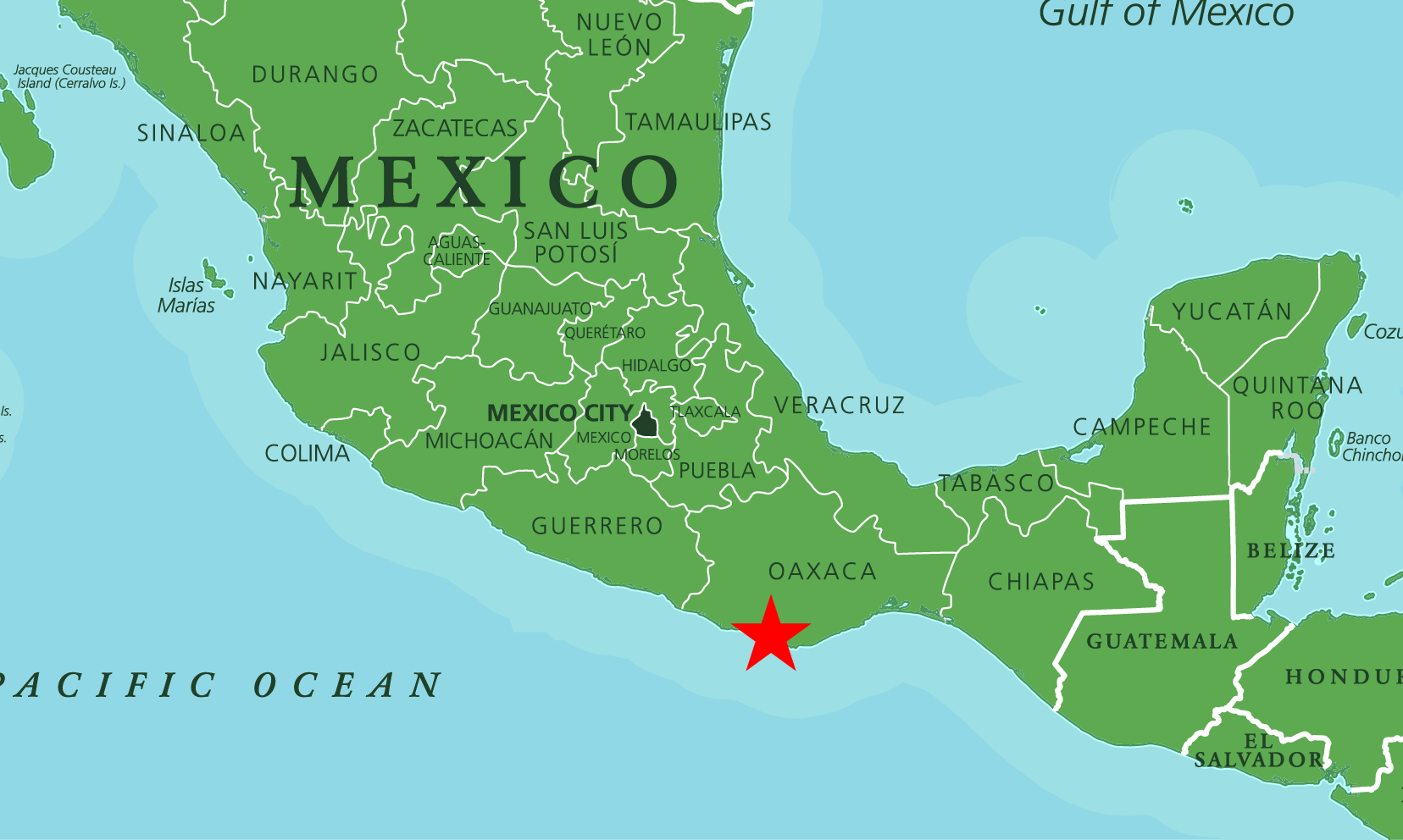 Mexico map with one starred location