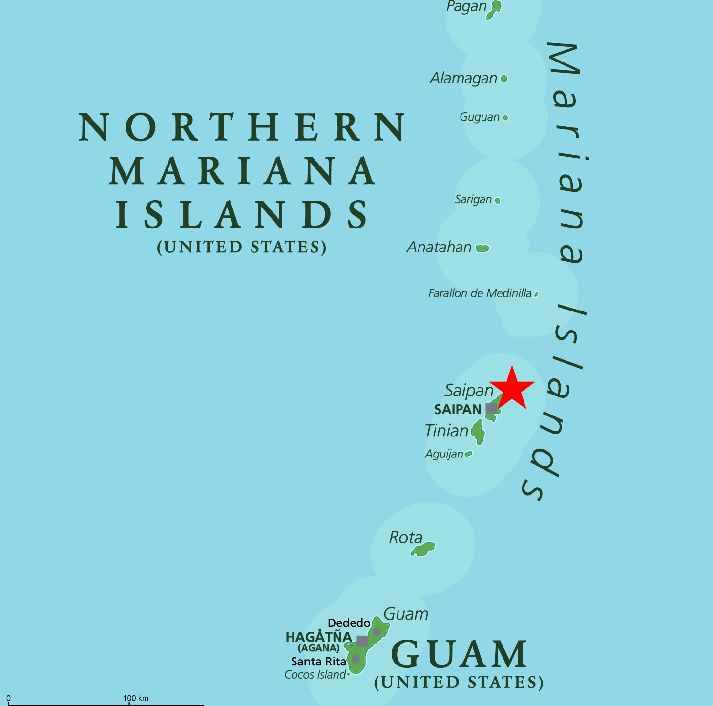 Mariana Islands map with one starred location