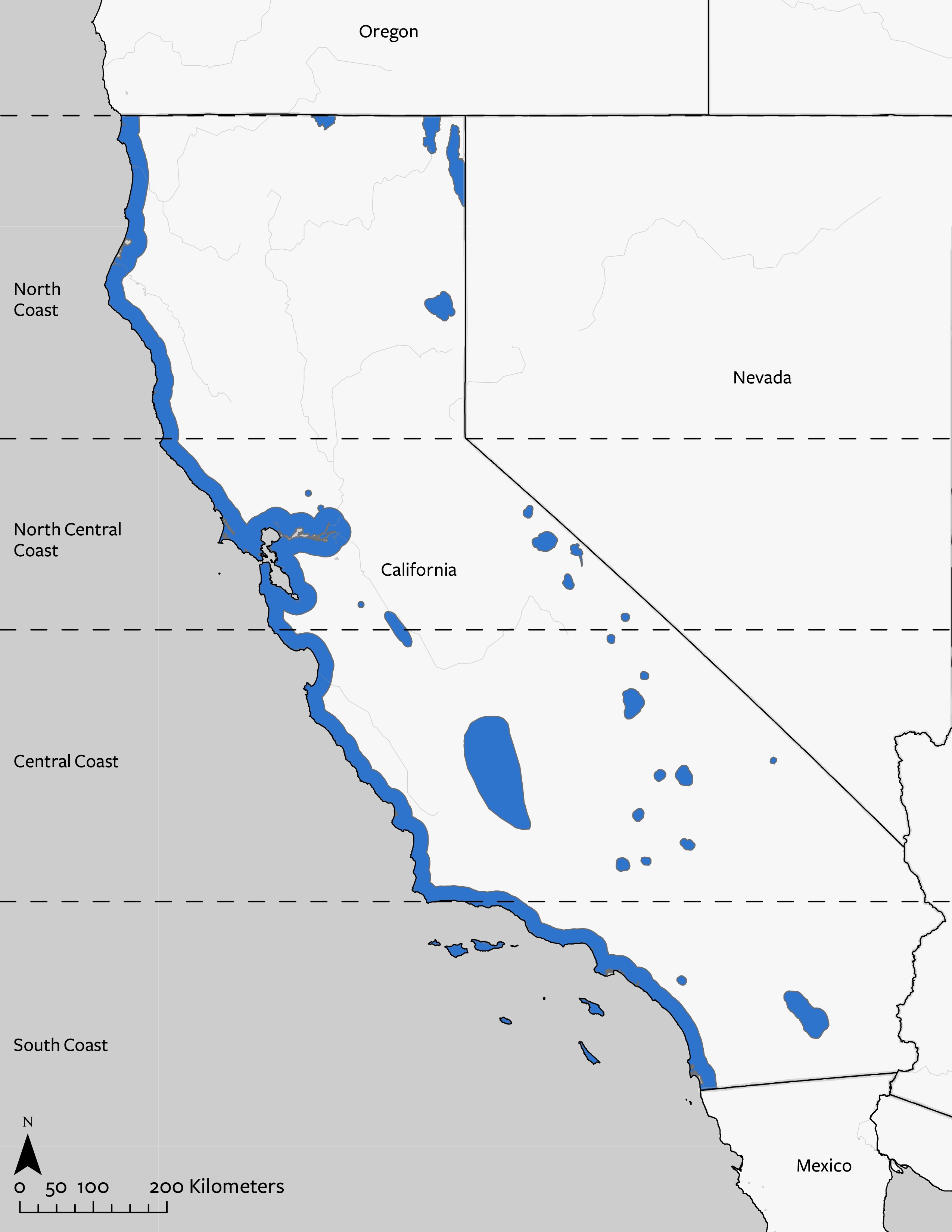 Western Snowy Plover geographic range in California