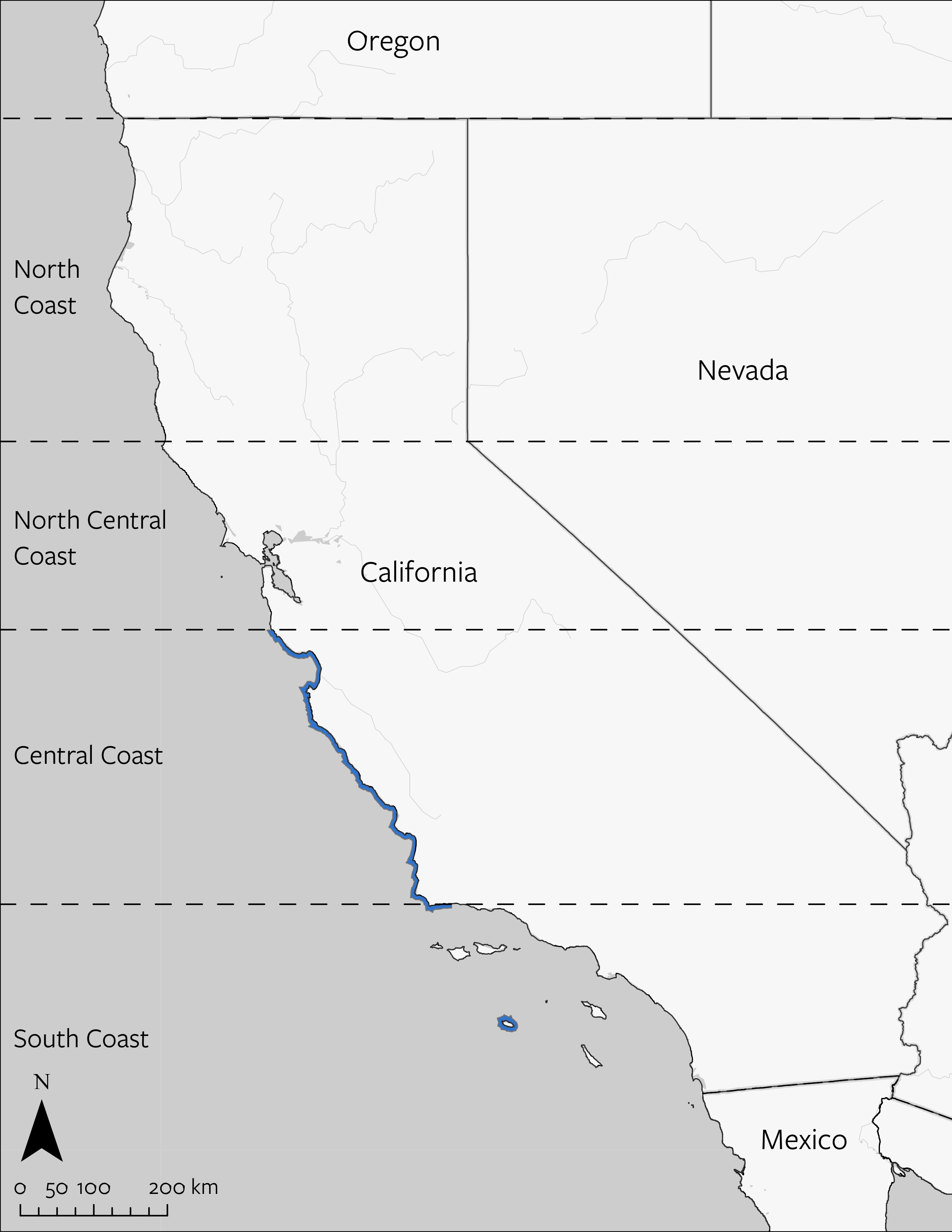 Southern Sea Otter's geographic range in California